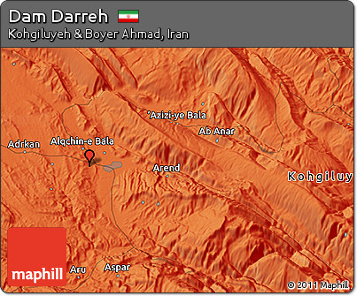 Political 3D Map of Dam Darreh