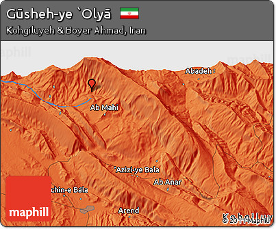 Political 3D Map of Gūsheh-ye `Olyā