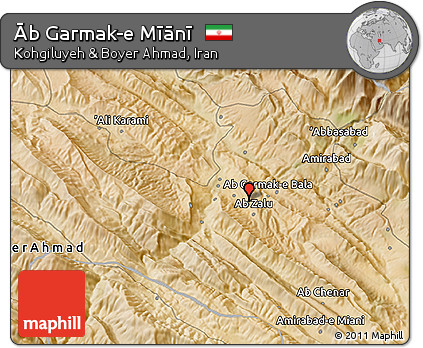 Satellite 3D Map of Āb Garmak-e Mīānī