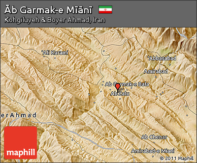 Satellite 3D Map of Āb Garmak-e Mīānī