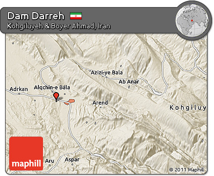 Shaded Relief 3D Map of Dam Darreh