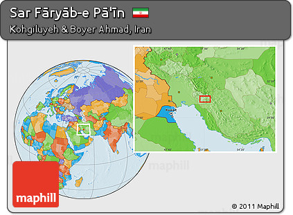 Political Location Map of Sar Fāryāb-e Pā'īn