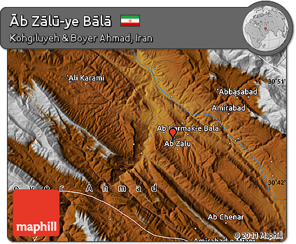 Physical Map of Āb Zālū-ye Bālā