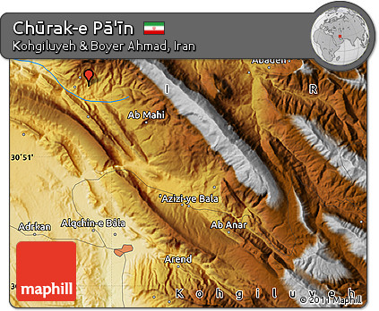 Physical Map of Chūrak-e Pā'īn