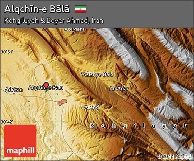 Physical Map of Alqchīn-e Bālā