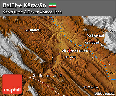 Physical Map of Balūţ-e Kāravān