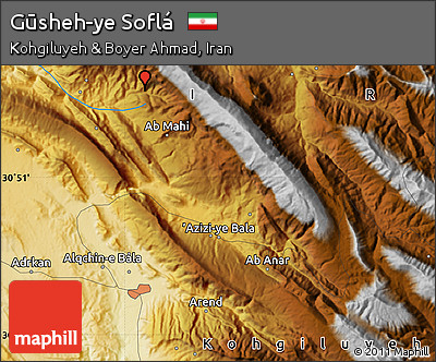 Physical Map of Gūsheh-ye Soflá