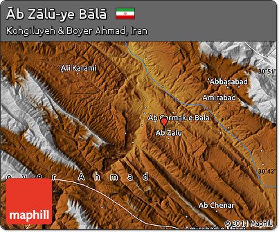 Physical Map of Āb Zālū-ye Bālā