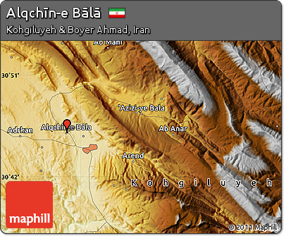 Physical Map of Alqchīn-e Bālā