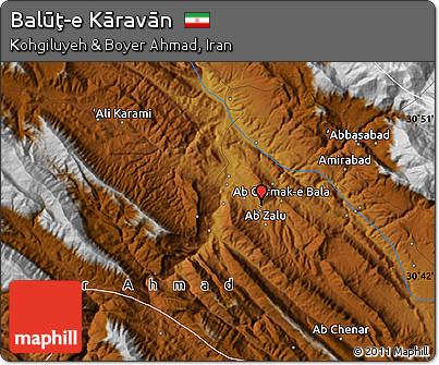 Physical Map of Balūţ-e Kāravān