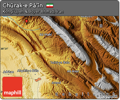 Physical Map of Chūrak-e Pā'īn