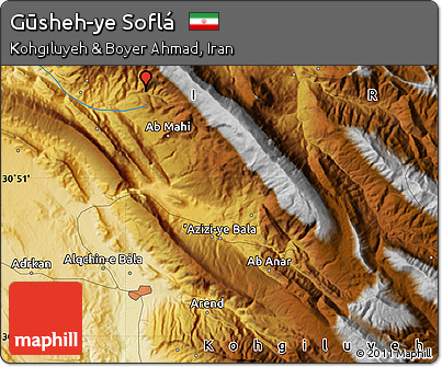Physical Map of Gūsheh-ye Soflá