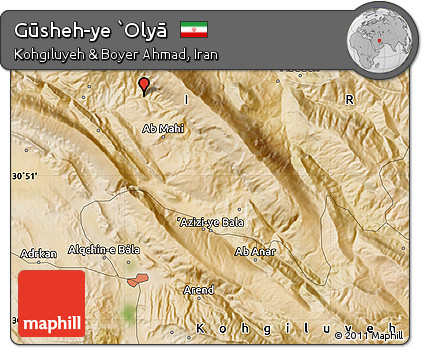 Satellite Map of Gūsheh-ye `Olyā