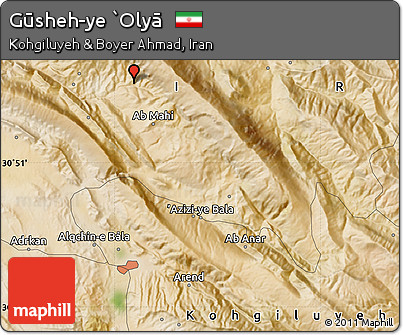 Satellite Map of Gūsheh-ye `Olyā