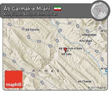 Shaded Relief Map of Āb Garmak-e Mīānī