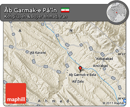 Shaded Relief Map of Āb Garmak-e Pā'īn