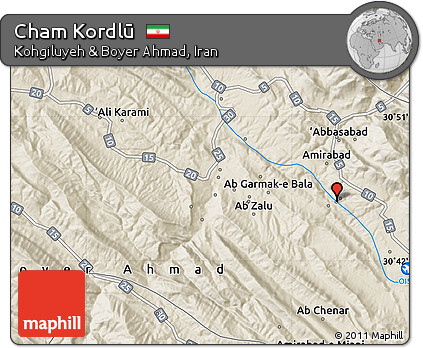 Shaded Relief Map of Cham Kordlū