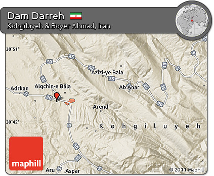 Shaded Relief Map of Dam Darreh