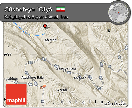 Shaded Relief Map of Gūsheh-ye `Olyā