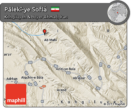 Shaded Relief Map of Pālekī-ye Soflá
