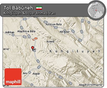 Shaded Relief Map of Tol Bābūneh