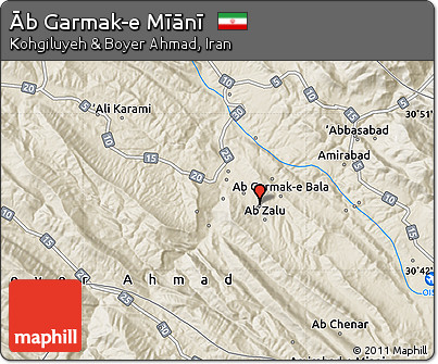 Shaded Relief Map of Āb Garmak-e Mīānī