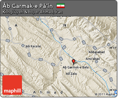 Shaded Relief Map of Āb Garmak-e Pā'īn