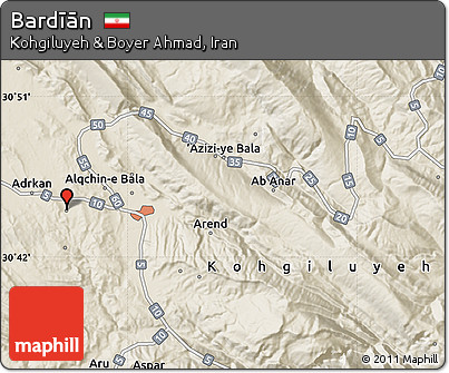 Shaded Relief Map of Bardīān
