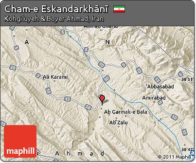 Shaded Relief Map of Cham-e Eskandarkhānī