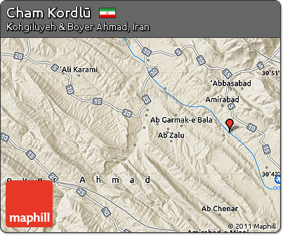 Shaded Relief Map of Cham Kordlū