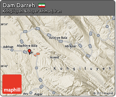 Shaded Relief Map of Dam Darreh