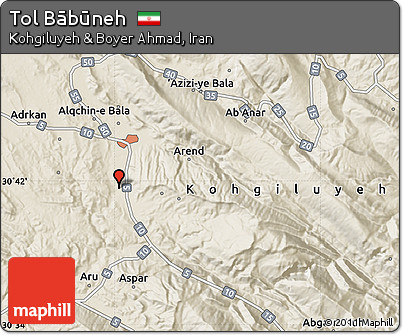 Shaded Relief Map of Tol Bābūneh