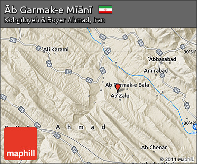 Shaded Relief Map of Āb Garmak-e Mīānī