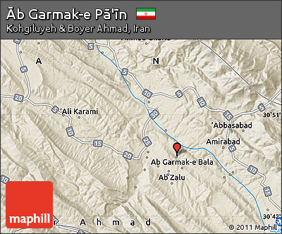 Shaded Relief Map of Āb Garmak-e Pā'īn