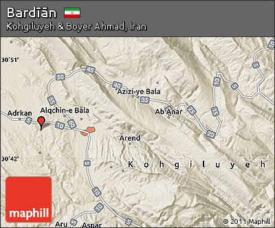 Shaded Relief Map of Bardīān