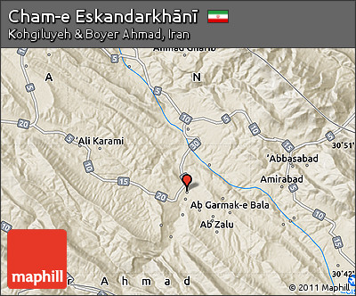 Shaded Relief Map of Cham-e Eskandarkhānī