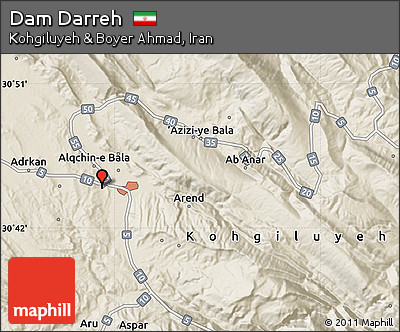 Shaded Relief Map of Dam Darreh