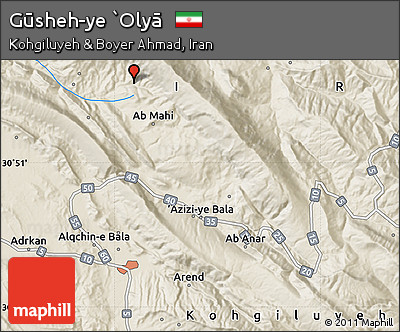 Shaded Relief Map of Gūsheh-ye `Olyā