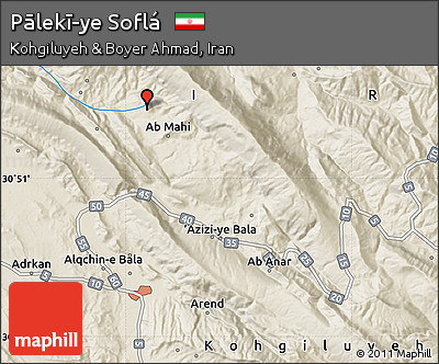 Shaded Relief Map of Pālekī-ye Soflá