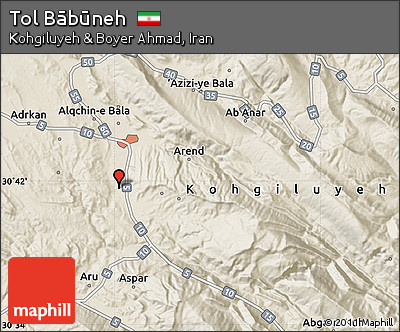 Shaded Relief Map of Tol Bābūneh