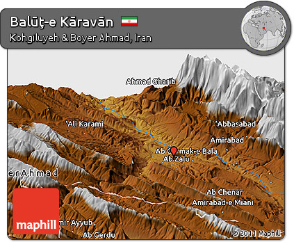 Physical Panoramic Map of Balūţ-e Kāravān