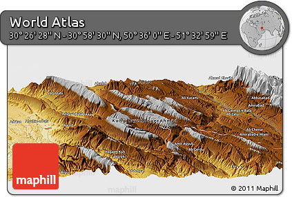 Physical Panoramic Map of the Area around 30° 42' 29" N, 51° 4' 30" E