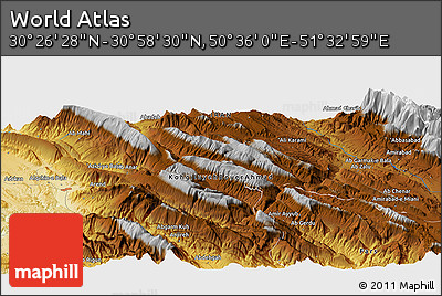 Physical Panoramic Map of the Area around 30° 42' 29" N, 51° 4' 30" E