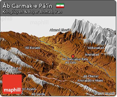 Physical Panoramic Map of Āb Garmak-e Pā'īn