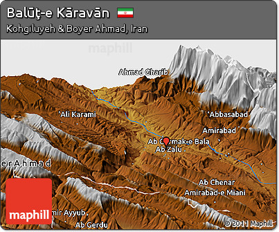 Physical Panoramic Map of Balūţ-e Kāravān