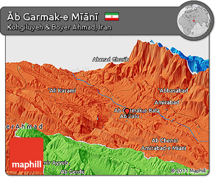 Political Panoramic Map of Āb Garmak-e Mīānī