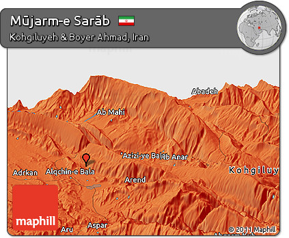 Political Panoramic Map of Mūjarm-e Sarāb