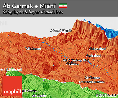 Political Panoramic Map of Āb Garmak-e Mīānī