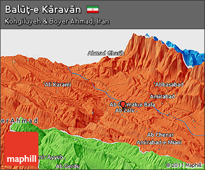 Political Panoramic Map of Balūţ-e Kāravān