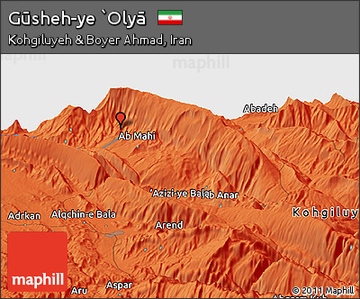 Political Panoramic Map of Gūsheh-ye `Olyā
